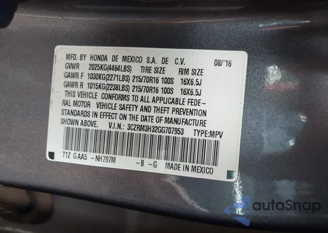 2016 Honda Cr-V Lx from USA, damaged, VIN 3CZRM3H32GG707953